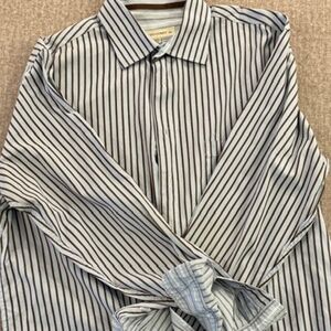 Pronto Uomo Long Sleeve Men's Dress Shirt, Brown and Blue Stripe - XL